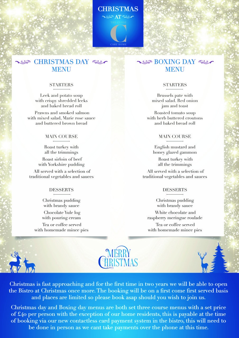 Christmas menu for the bistro